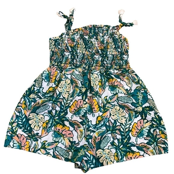 Tommy Bahama Girls Smocked Tank Romper Green Pink Tropical Print Sz 4T - Picture 3 of 15